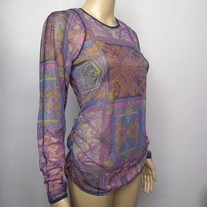 Sheer long sleeve top with eastern print